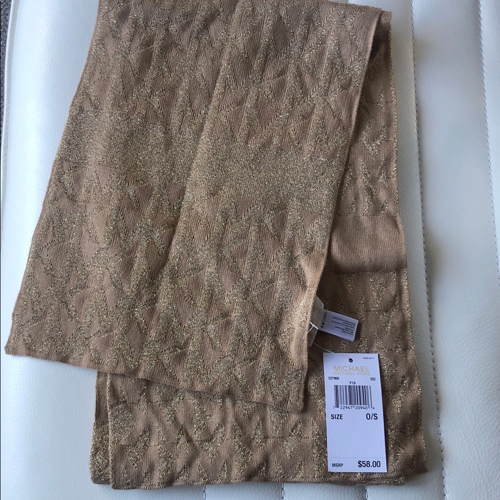 Michael Kors Gold and Tan Metallic Knit Scarf